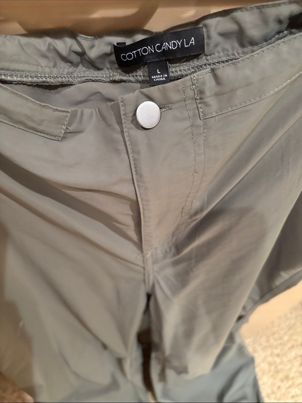 Cotton Candy Olive Green Parachute Style Pants. Check out this great brand!